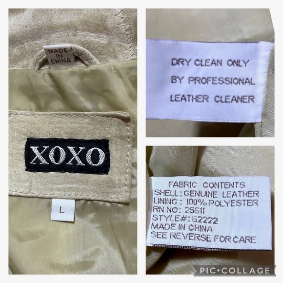 XOXO Suede Leather Hippie Jacket LG Cream/Lt Tan Stitch Detailing Boho Indie - Picture 6 of 13